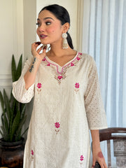 Cotton Chicken Embroidery Work Kurta Sets