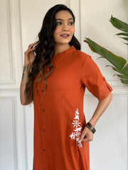 South Cotton Orange Color Solid Co-Ord Sets
