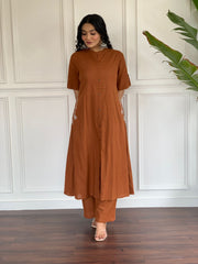 South Cotton Steel Brown Color Solid Co-Ord Sets