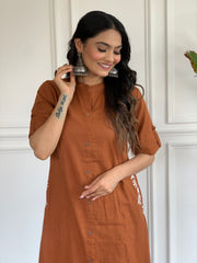 South Cotton Steel Brown Color Solid Co-Ord Sets