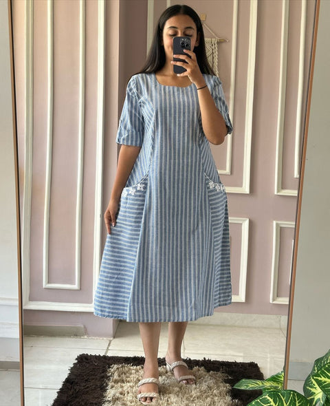 Princess Cut Cotton Handblock Dress